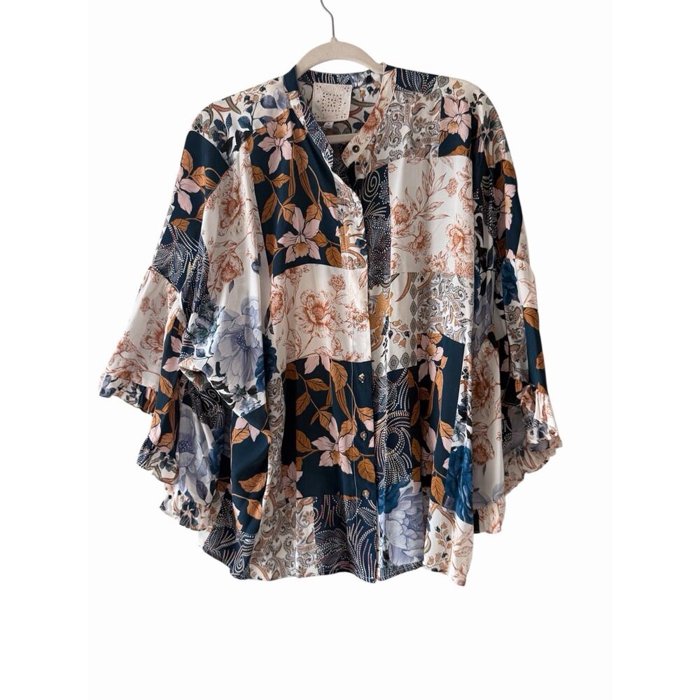 Johnny Was Leo Button-Down Top Patchwork Floral P… - image 1